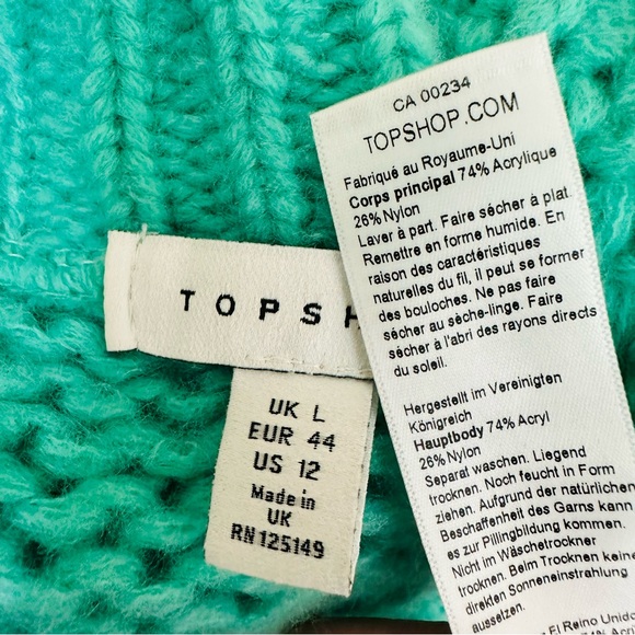 TOPSHOP Seafoam Green Chunky Sweater Size Large - Picture 8 of 8